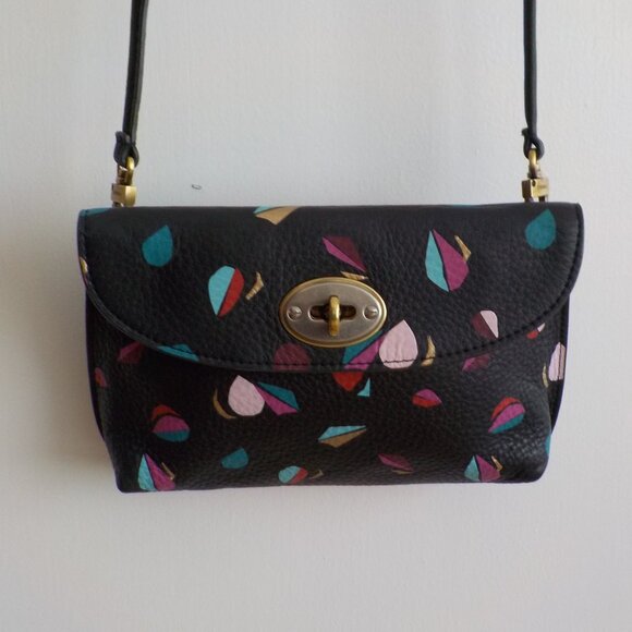 Fossil Crossbody Bag - Black w/Design - NWOT - Leather   (574) - Picture 1 of 5